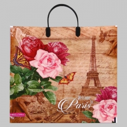Пакет с пластмассовыми ручками "Париж с розой" 37х35 см. "84"